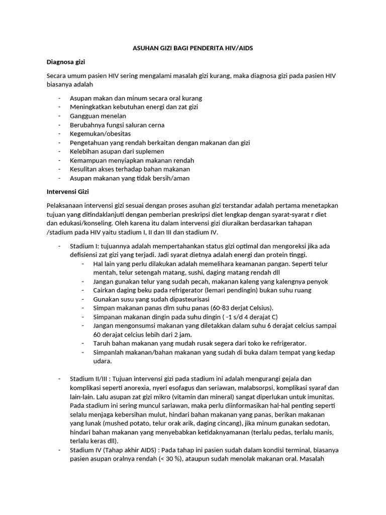Gizi Optimal untuk Penderita HIV/AIDS | PDF