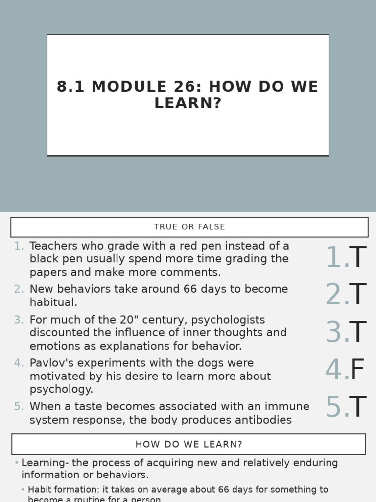 8.1+Module+26+How+Do+We+Learn | PDF | Classical Conditioning | Learning