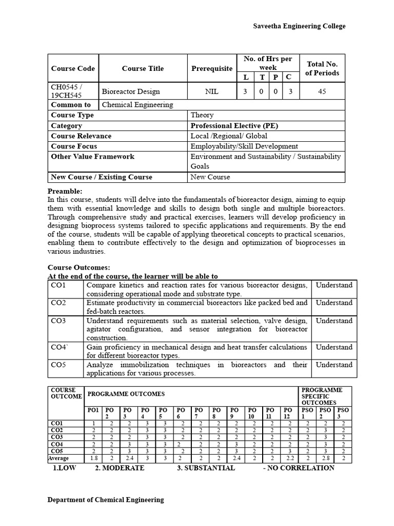 Bioreactor Design Course Overview | PDF | Chemical Reactor | Chemical ...
