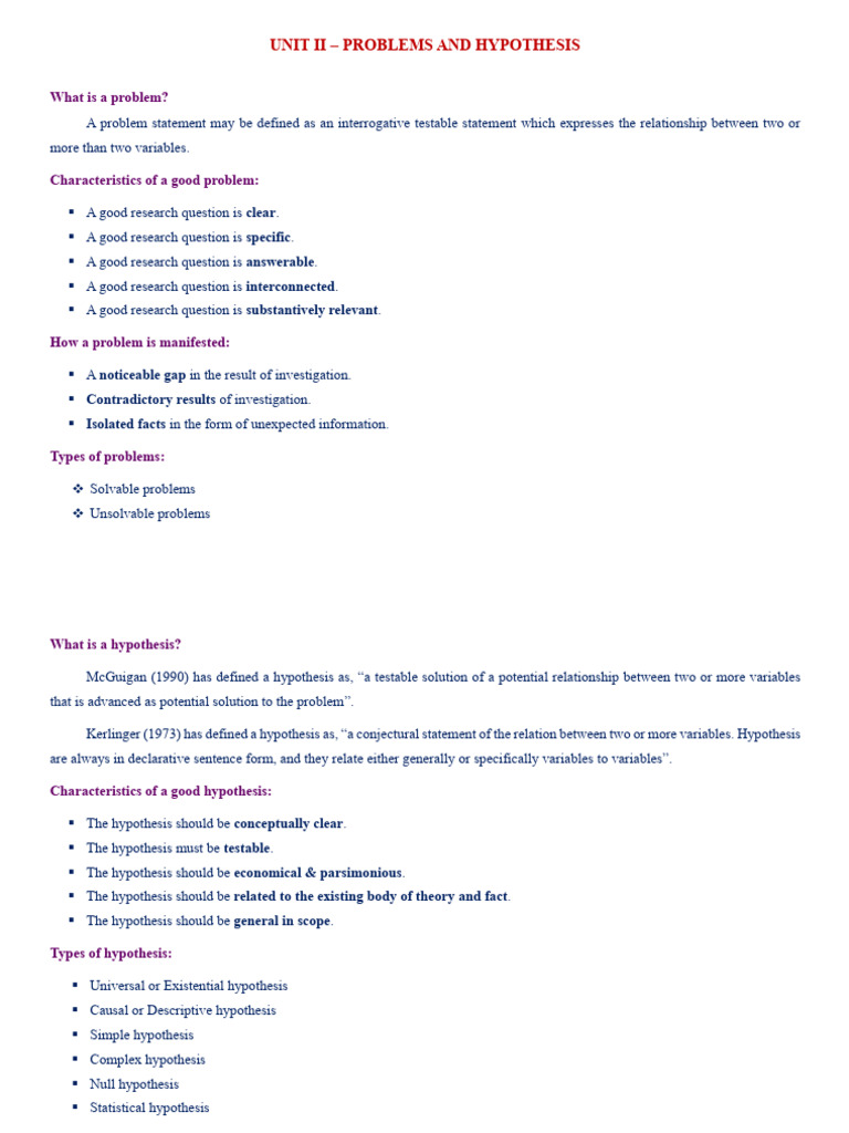 Problems & Hypothesis | PDF