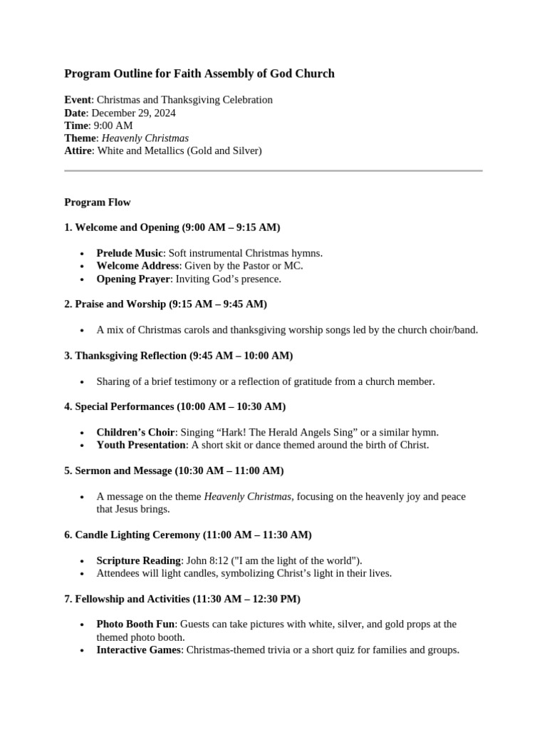 Program Outline For Faith Assembly of God Church | PDF