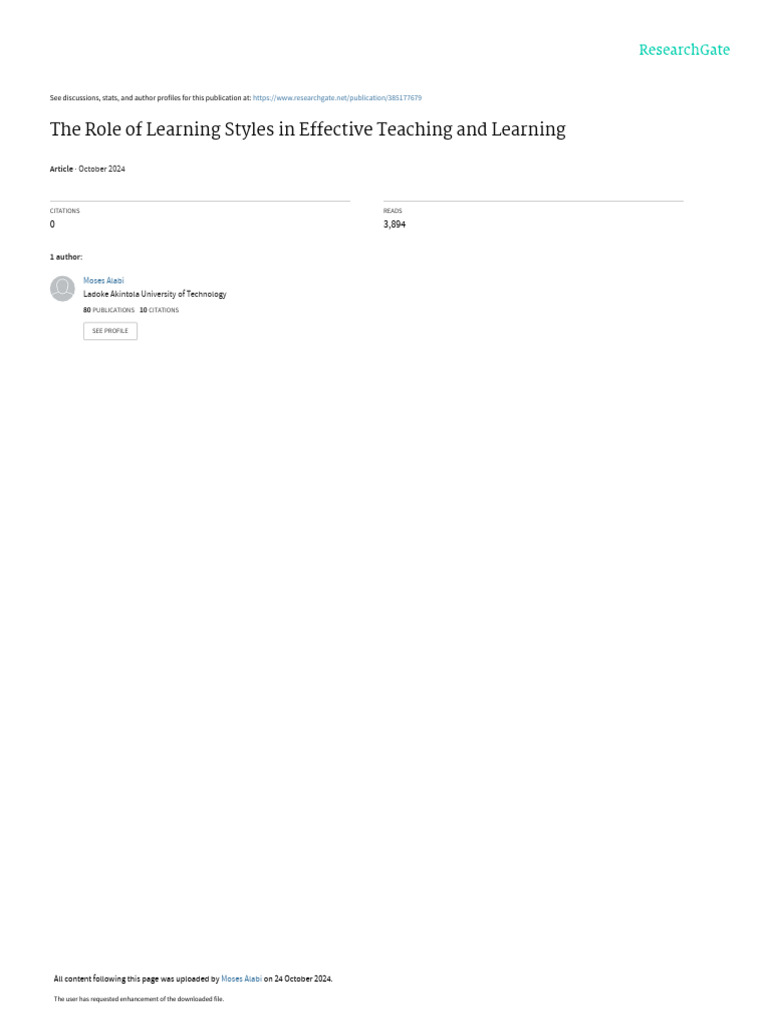 Learning Styles in Effective Teaching | PDF | Learning Styles ...
