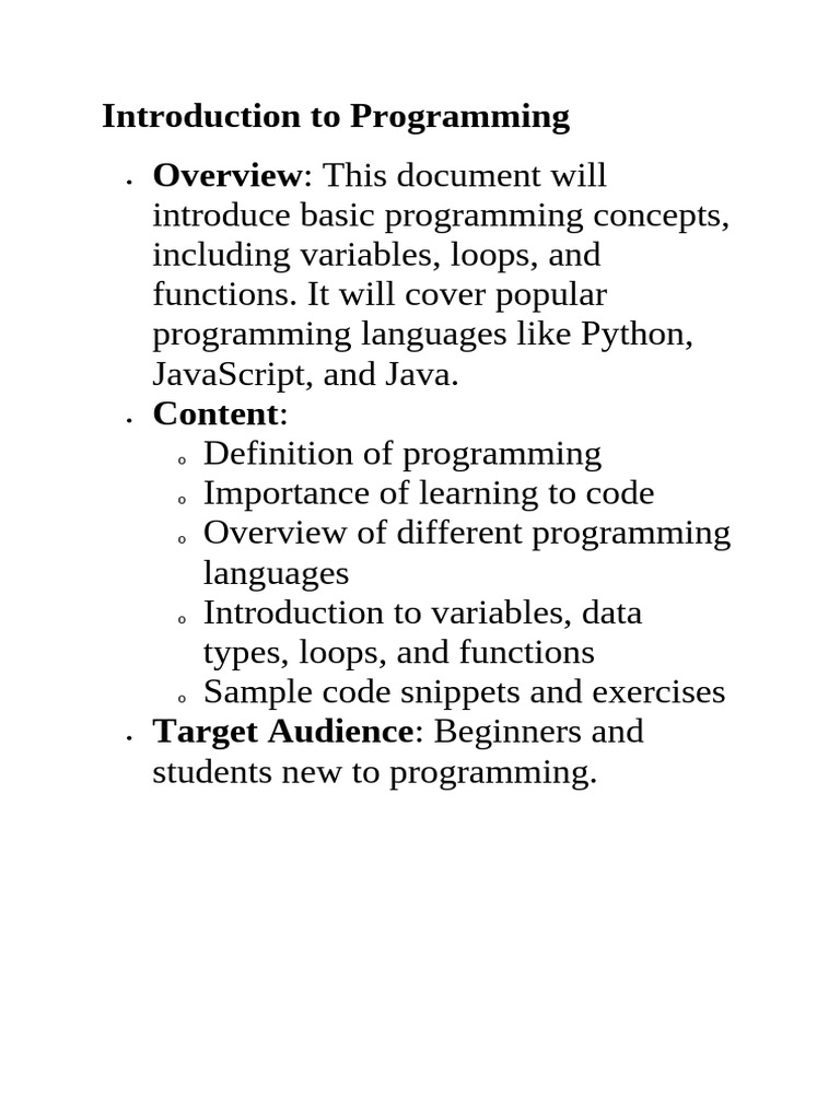 Introduction To Programming | PDF