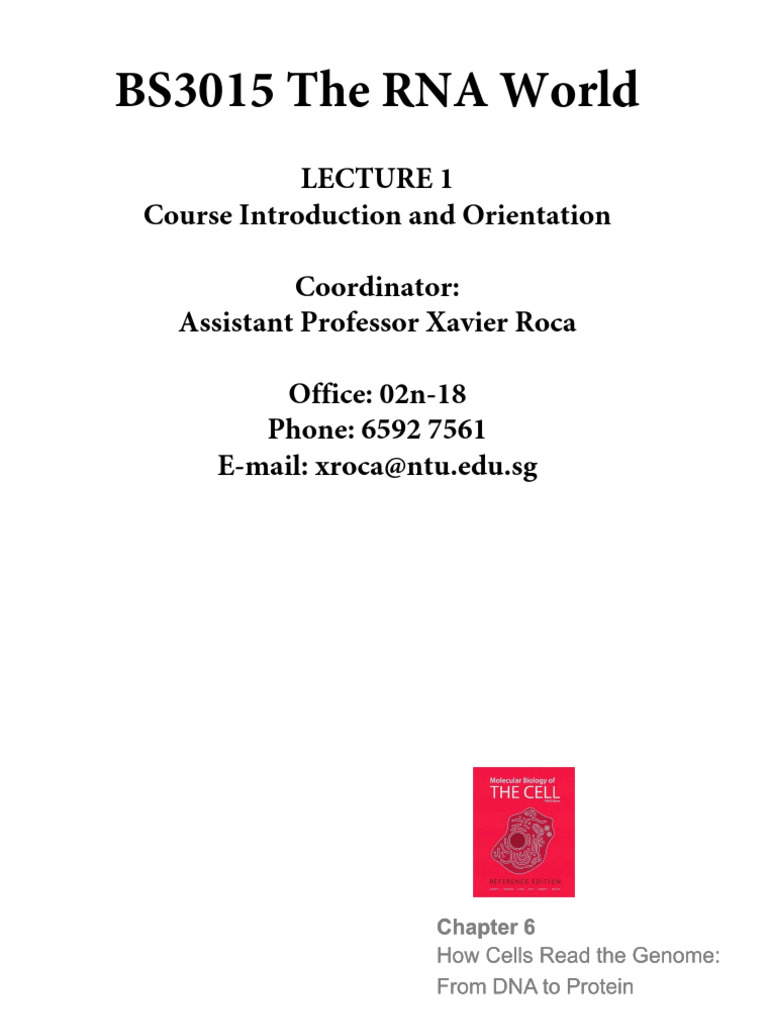 RNA World Course Overview and Goals | PDF | Rna | Gene Expression