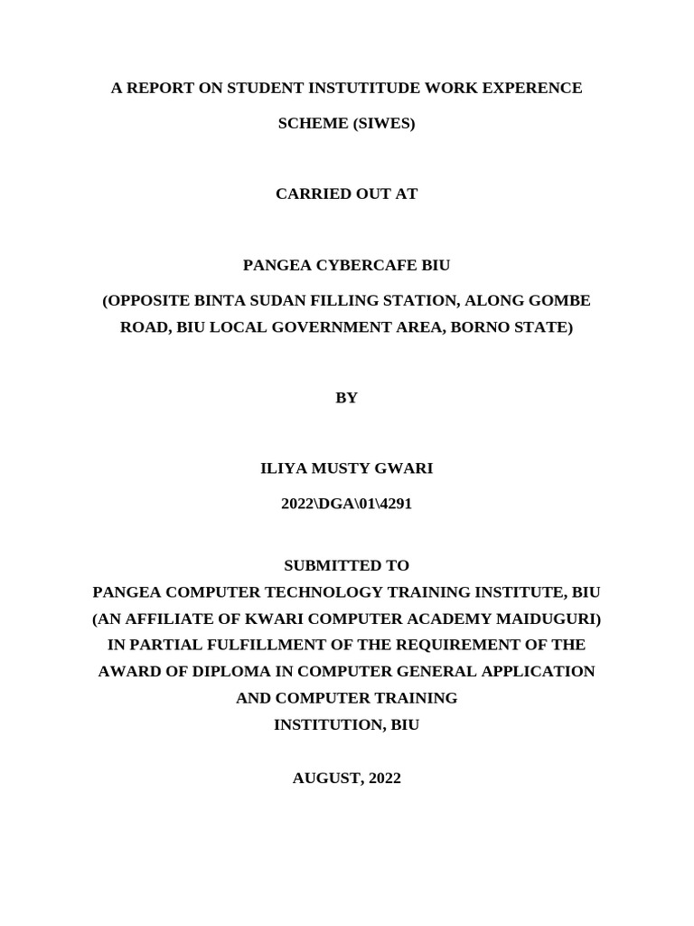SIWES Report at Pangea Cybercafe | PDF