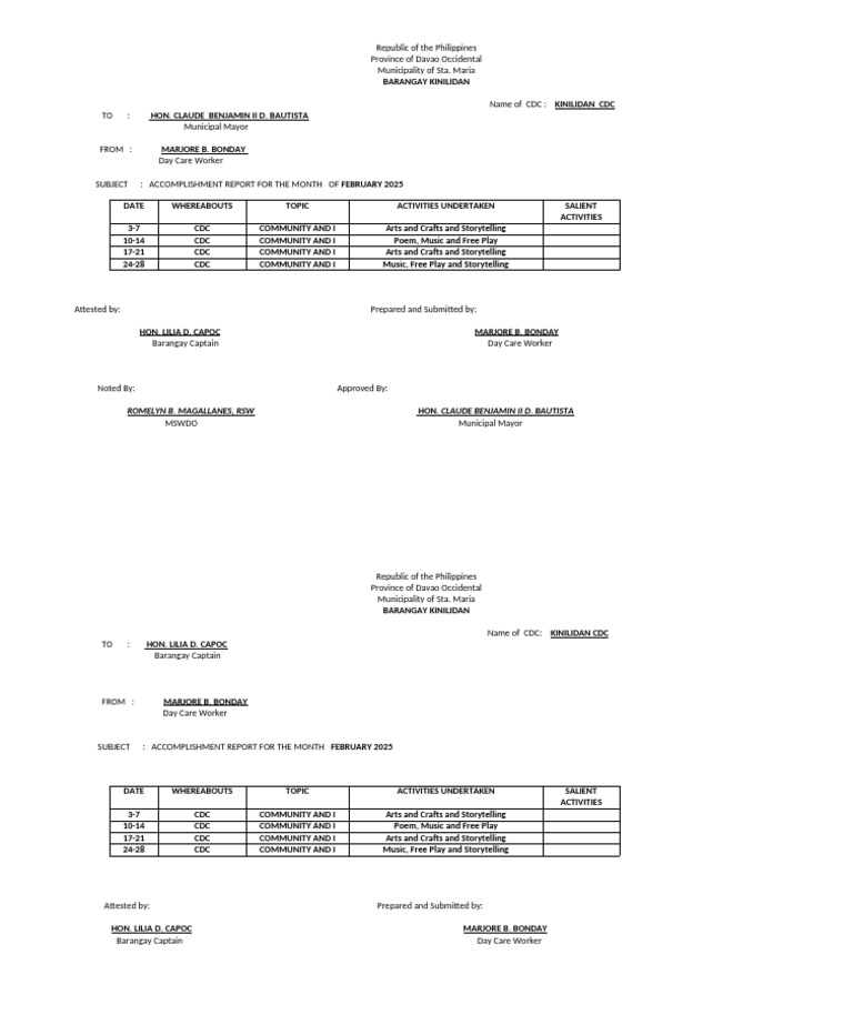 Marj Accomplishment - 055448 | PDF