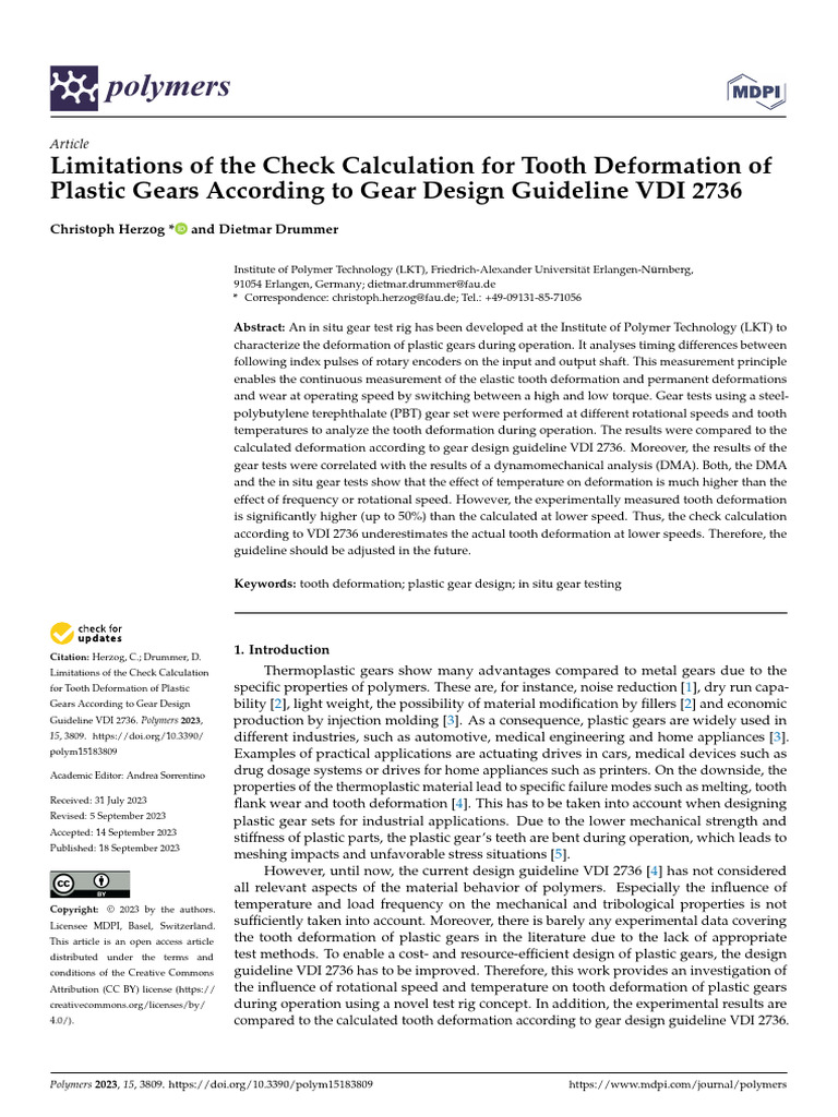 Limitations of VDI 2736 for Plastic Gears | PDF | Gear | Deformation ...