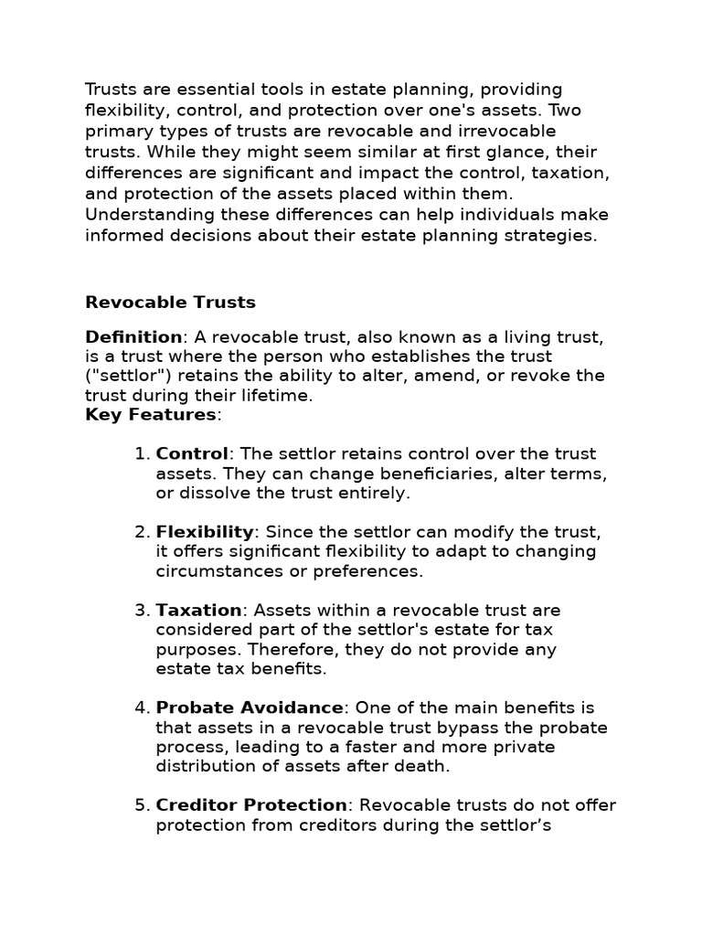 Revocable vs. Irrevocable Trusts Explained | PDF | Estate Planning ...