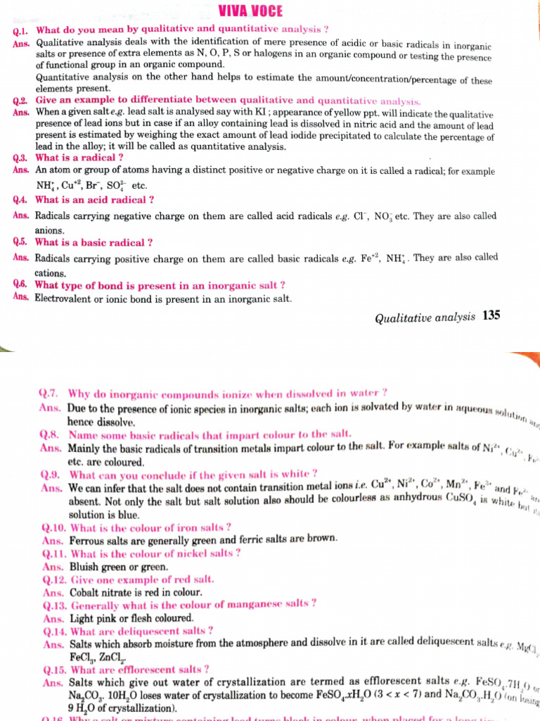 Salt Analysis Viva Questions - 2 | PDF