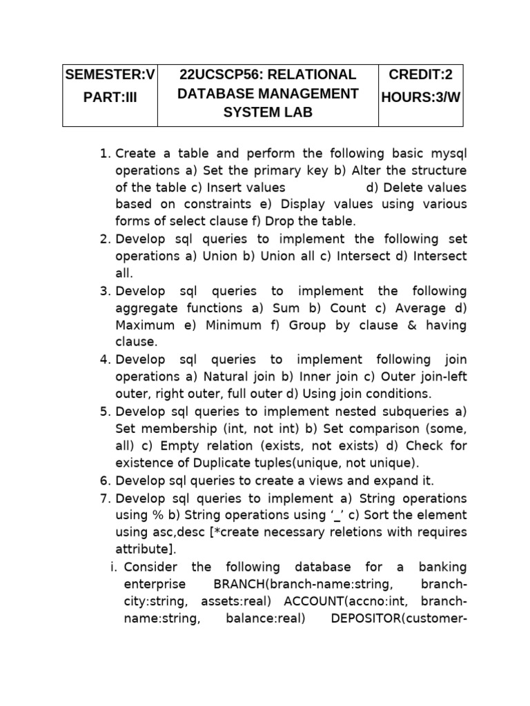 Relational Database Management Lab Guide | PDF | Relational Model ...