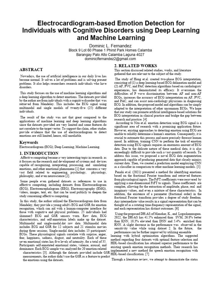 ECG Emotion Detection in Cognitive Disorders | PDF | Machine Learning ...