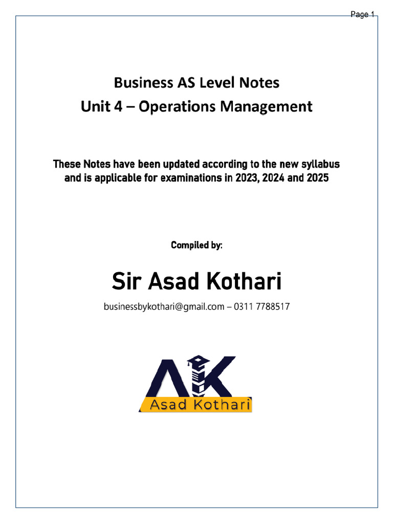 Business As Unit 4 Notes by Sir Asad Kothari | PDF
