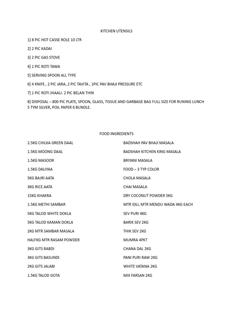 Assam Kitchen Utensils and Food Menu | PDF | Lunch | Asian Cuisine