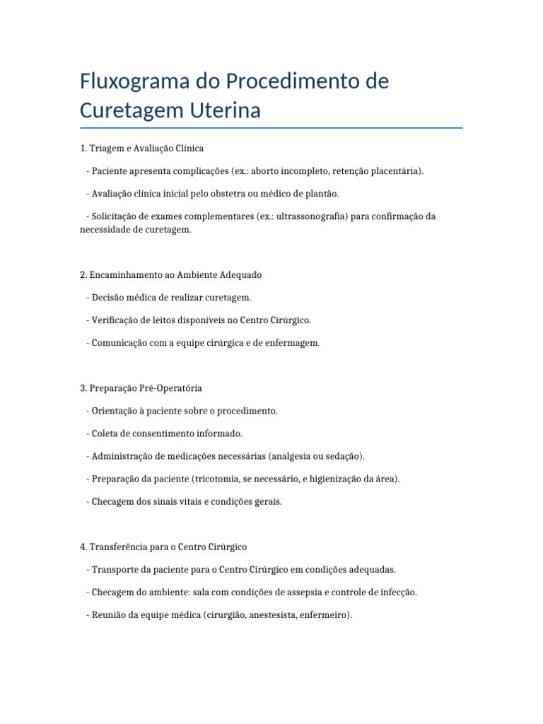Fluxograma de Curetagem Uterina | PDF