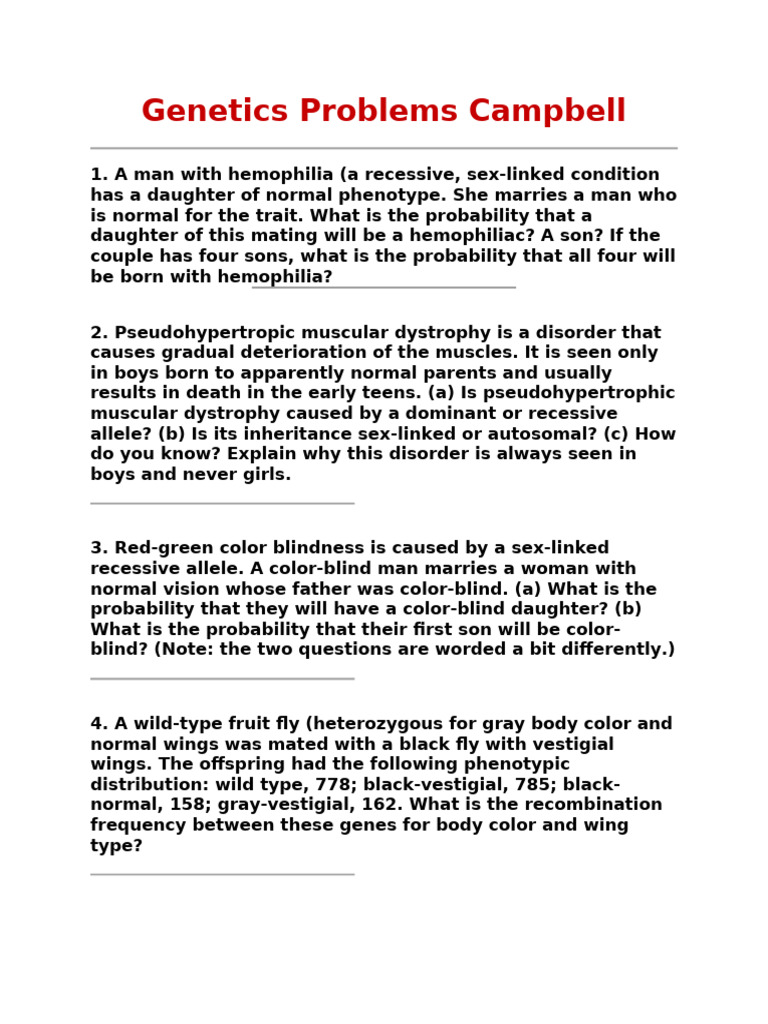 Genetics Problems Campbell | PDF | Dominance (Genetics) | Zygosity