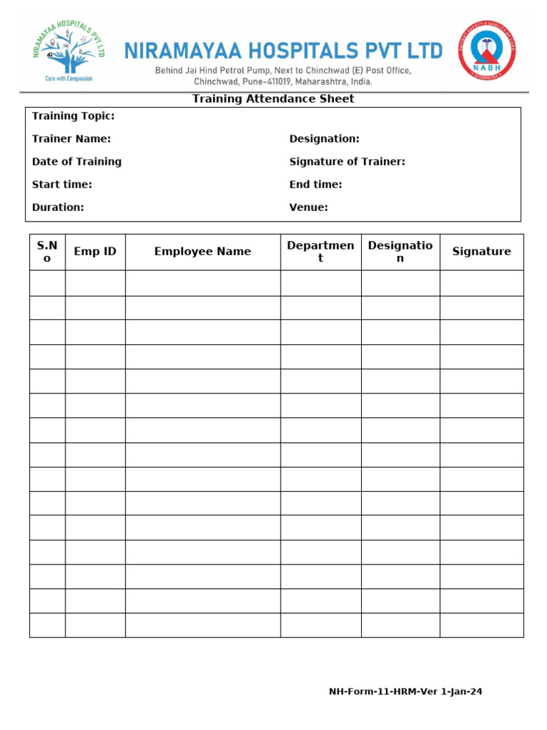 Training Attendance Register Form | PDF