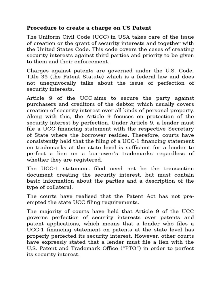 Procedure To Create A Charge On US Patent | PDF | Security Interest ...