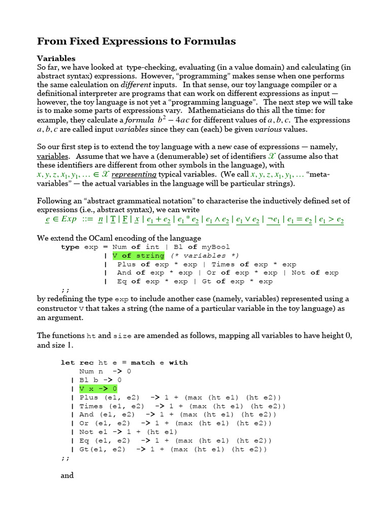 Variables in Toy Language Expressions | PDF | Boolean Data Type ...