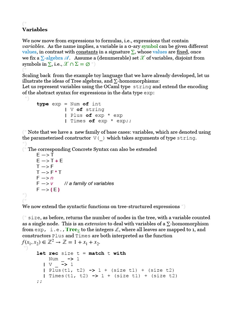 Variables in Tree Algebra Expressions | PDF | Data Type | Variable ...