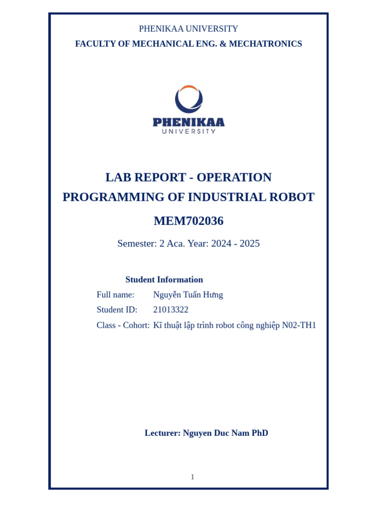 Lab Report - Operation Programming of Industrial Robot MEM702036 | PDF