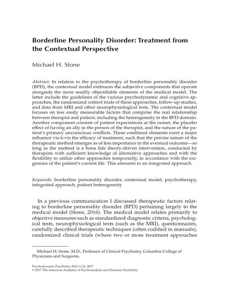 Contextual Treatment for Borderline Personality Disorder | PDF ...