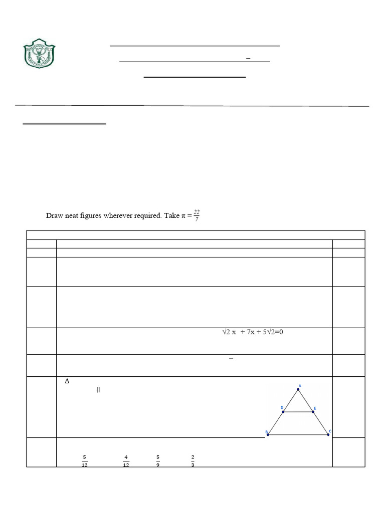 Class X Mathematics Pre-Board Exam 2023 | PDF | Circle | Sphere