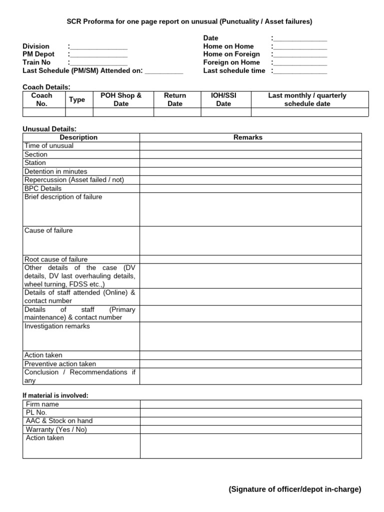 Unusual Asset Failure Report Template | PDF