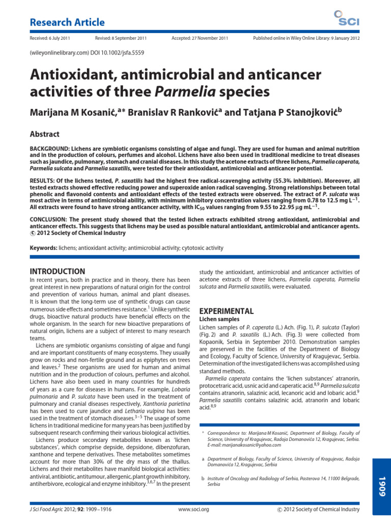 Kosanić, Ranković, Stanojković - 2012 - Antioxidant, Antimicrobial and ...