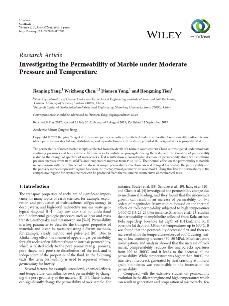 Research Article: Investigating The Permeability of Marble Under ...