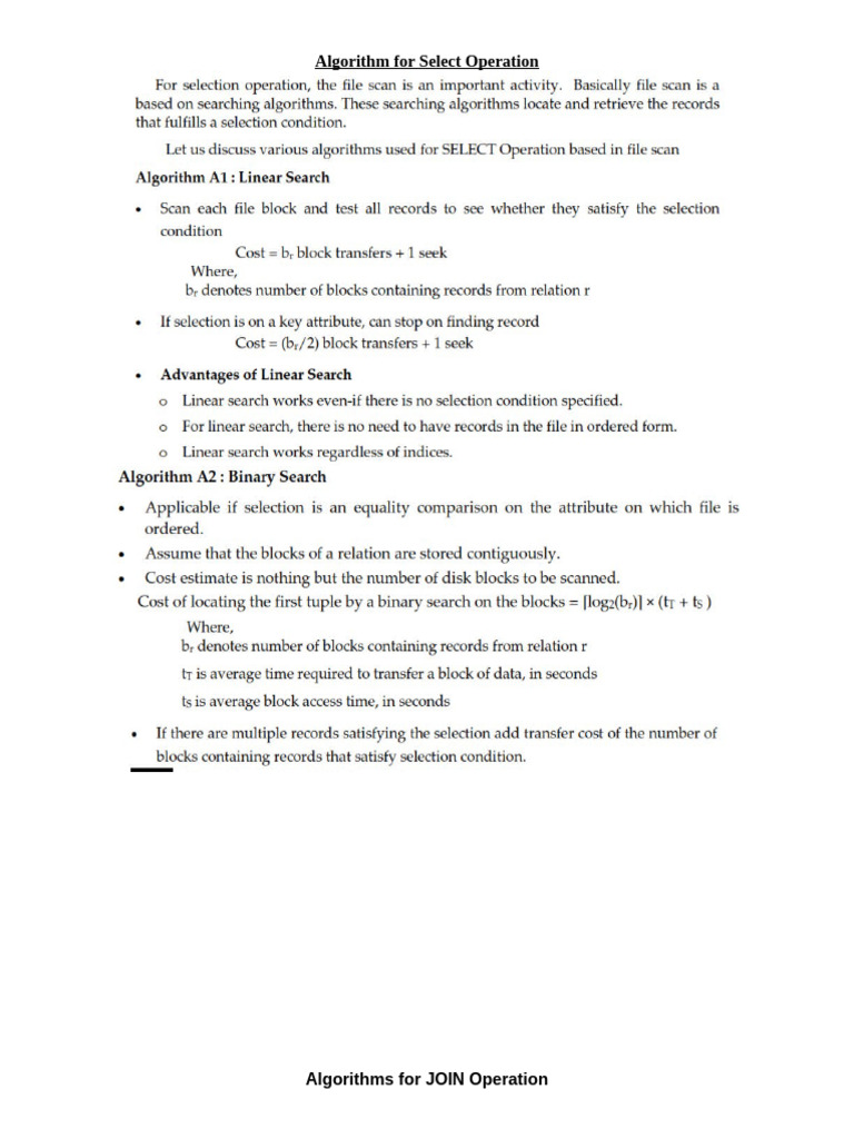 11.algorithms For SELECT and JOIN Operations | PDF