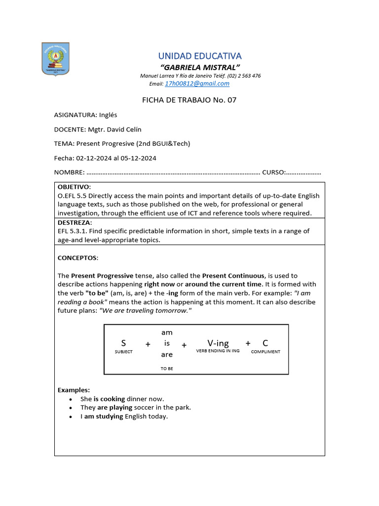 Present Progressive Lesson Plan | PDF | Languages | Foreign Language ...