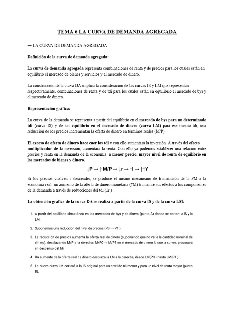 Tema 6 La Curva de Demanda Agregada | PDF | Precios | Oferta (economía)