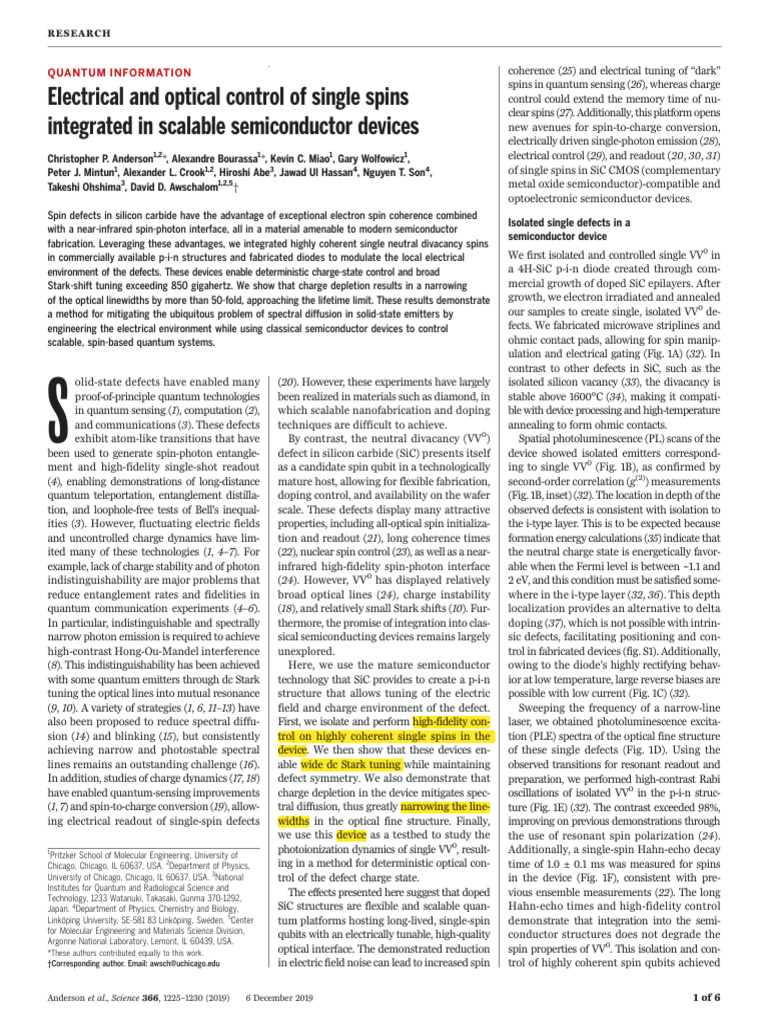 2019 - Anderson Et Al - Electrical and Optical Control of Single Spins ...