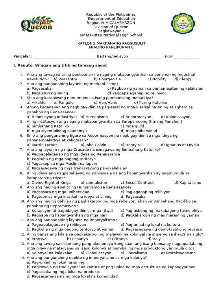 Apg8 3q Sim Periodical Test | PDF