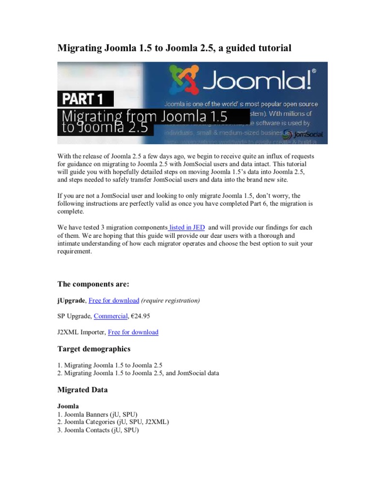 Joomla 1.5 to 3.0 Migration Guide | PDF | Joomla | Databases