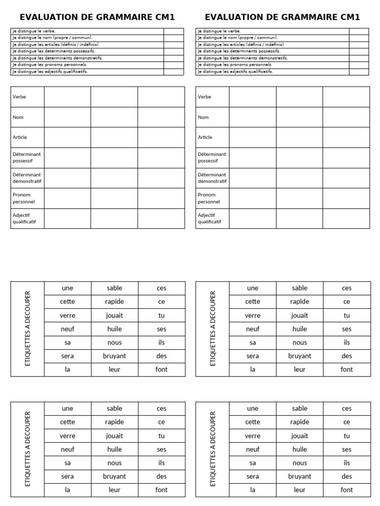 Évaluation de la grammaire CM1 | PDF | Adjectif | Relations syntaxiques