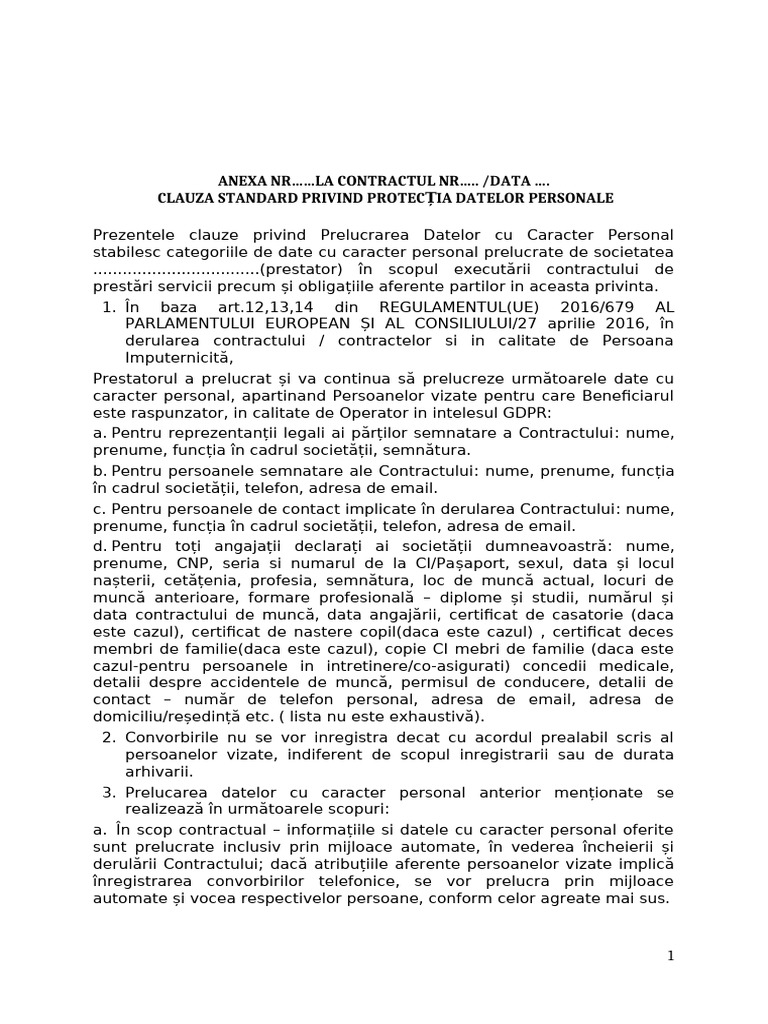 Clauza Standard GDPR | PDF