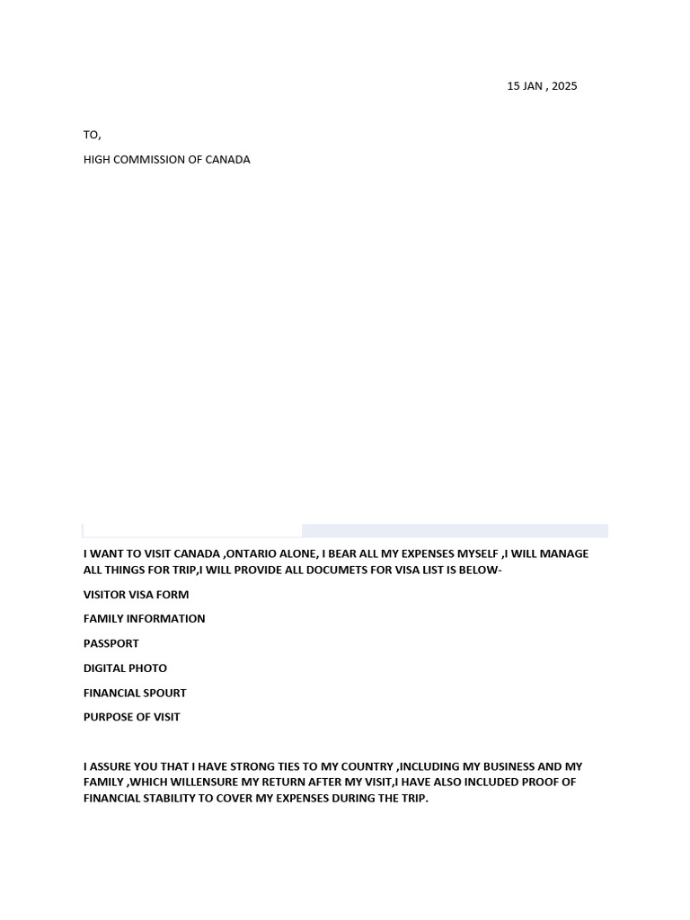 Ontario Tourist Visa Application | PDF