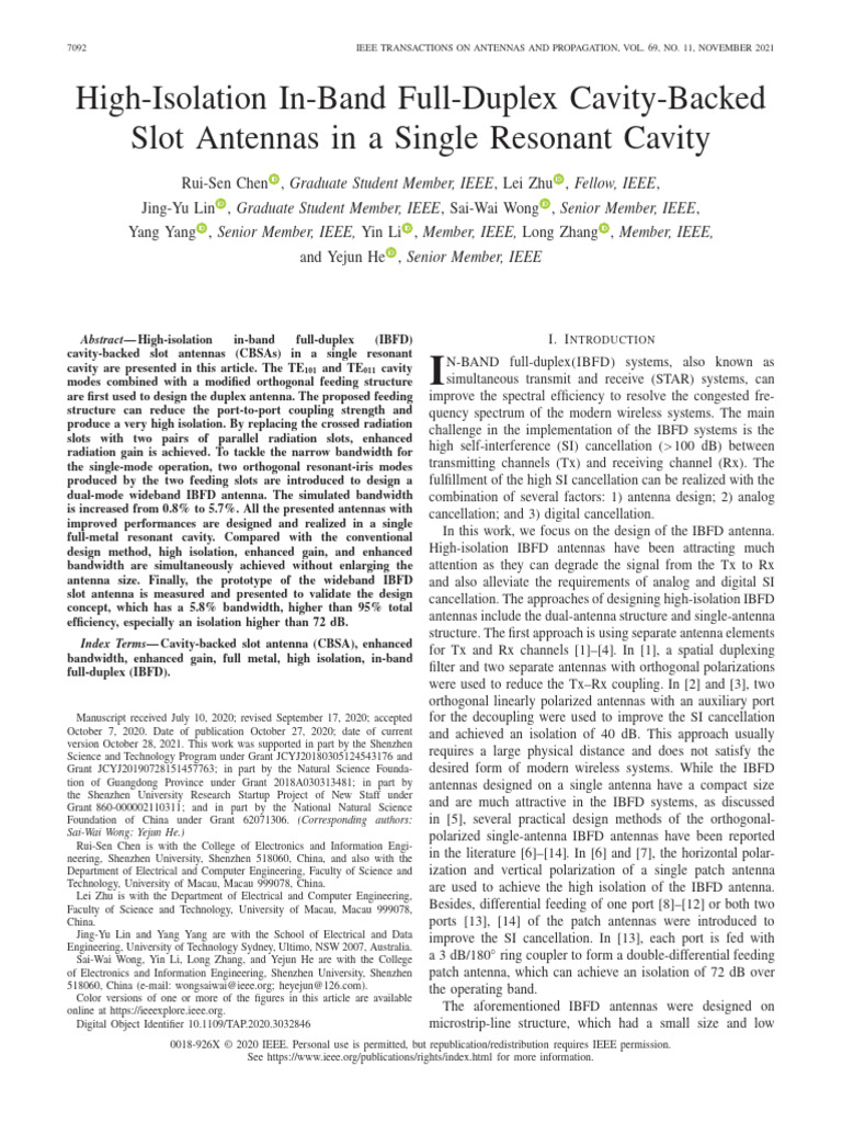 High-Isolation Full-Duplex Slot Antennas | PDF | Antenna (Radio ...