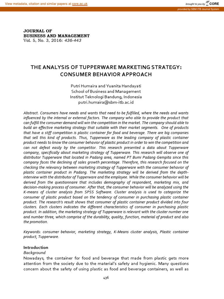 Tupperware Marketing Strategy Analysis | PDF | Marketing | Behavior