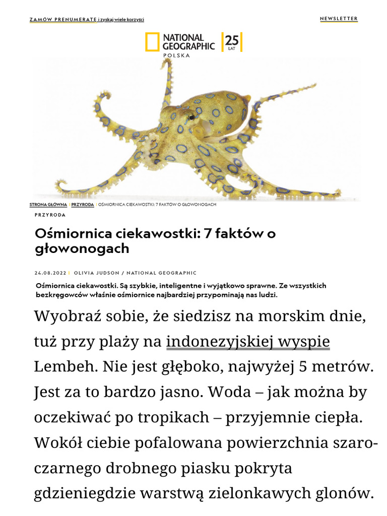 Ośmiornica Ciekawostki - 7 Faktów o Głowonogach - N - 240827 - 182943 | PDF