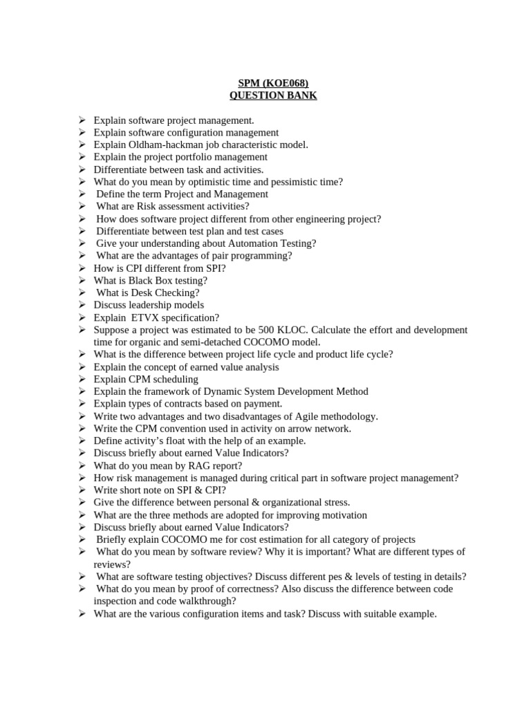 Software Project Management Question Bank | PDF | Project Management ...