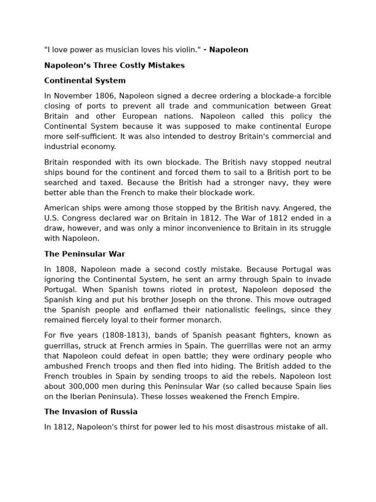 Napoleon's Costly Military Blunders | PDF | Napoleon | First French Empire