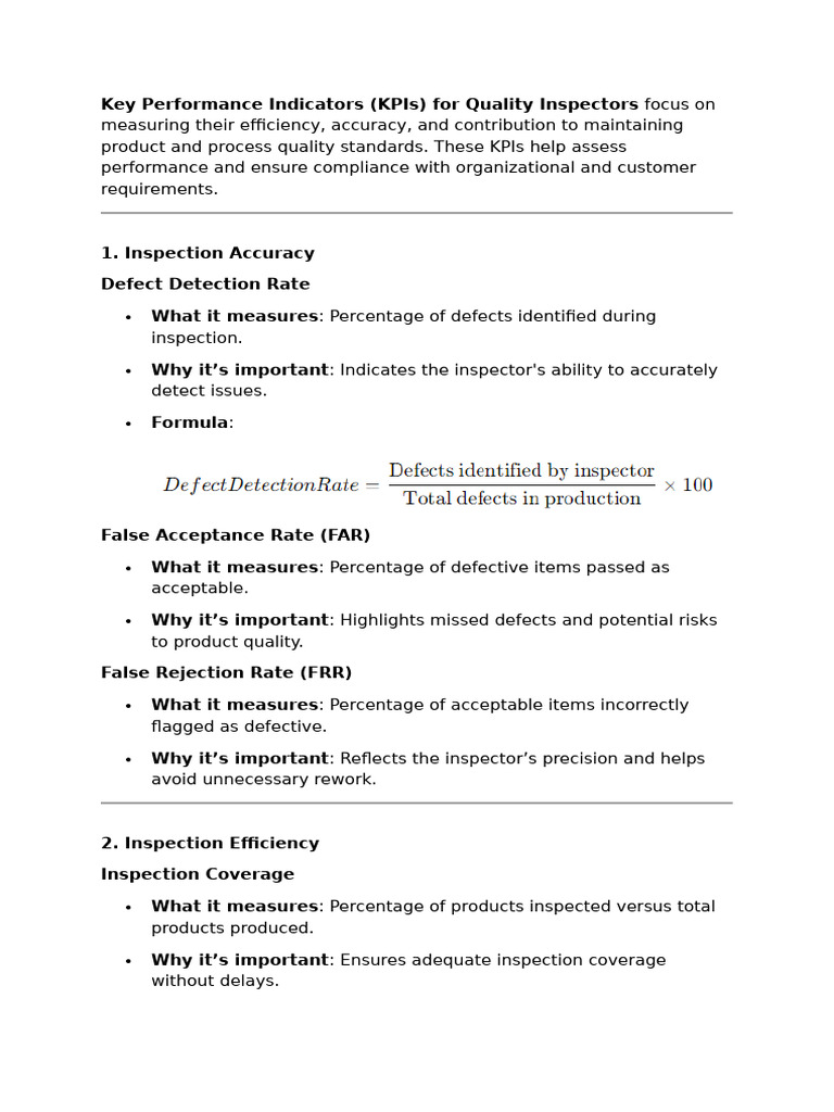KPIs for Quality Inspectors in Manufacturing | PDF | Performance ...