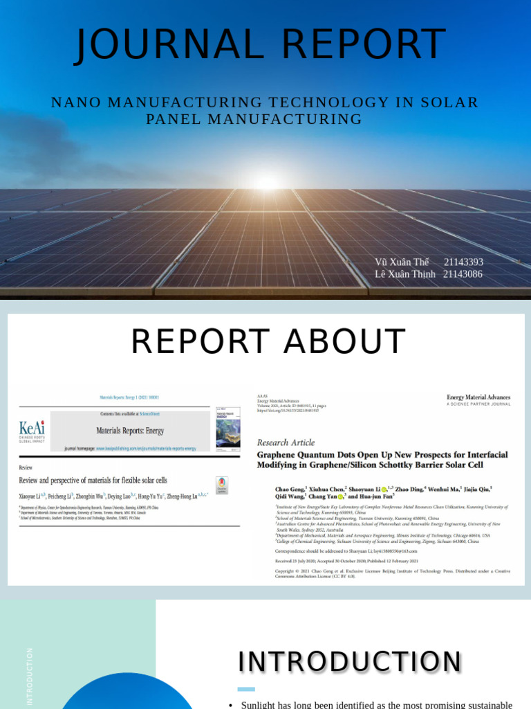 Journal Report: Nano Manufacturing Technology in Solar Panel ...