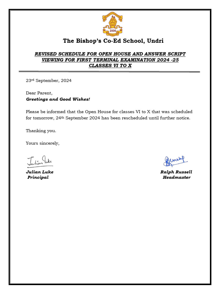 23092024103926revised Schedule For Open House For Classes 6 To 10 2024 ...