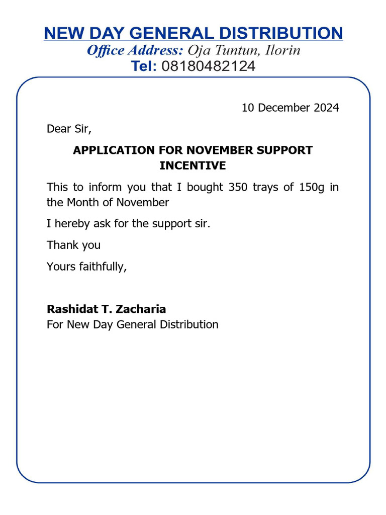 Application For November Support Incentive New Day | PDF