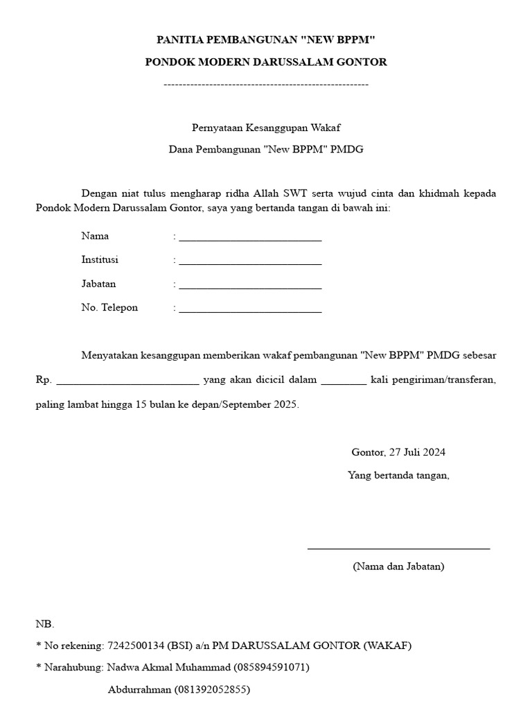 Wakaf Pembangunan New BPPM PMDG | PDF