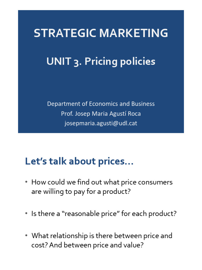 Unit 3.1. Pricing Policies | PDF | Elasticity (Economics) | Demand
