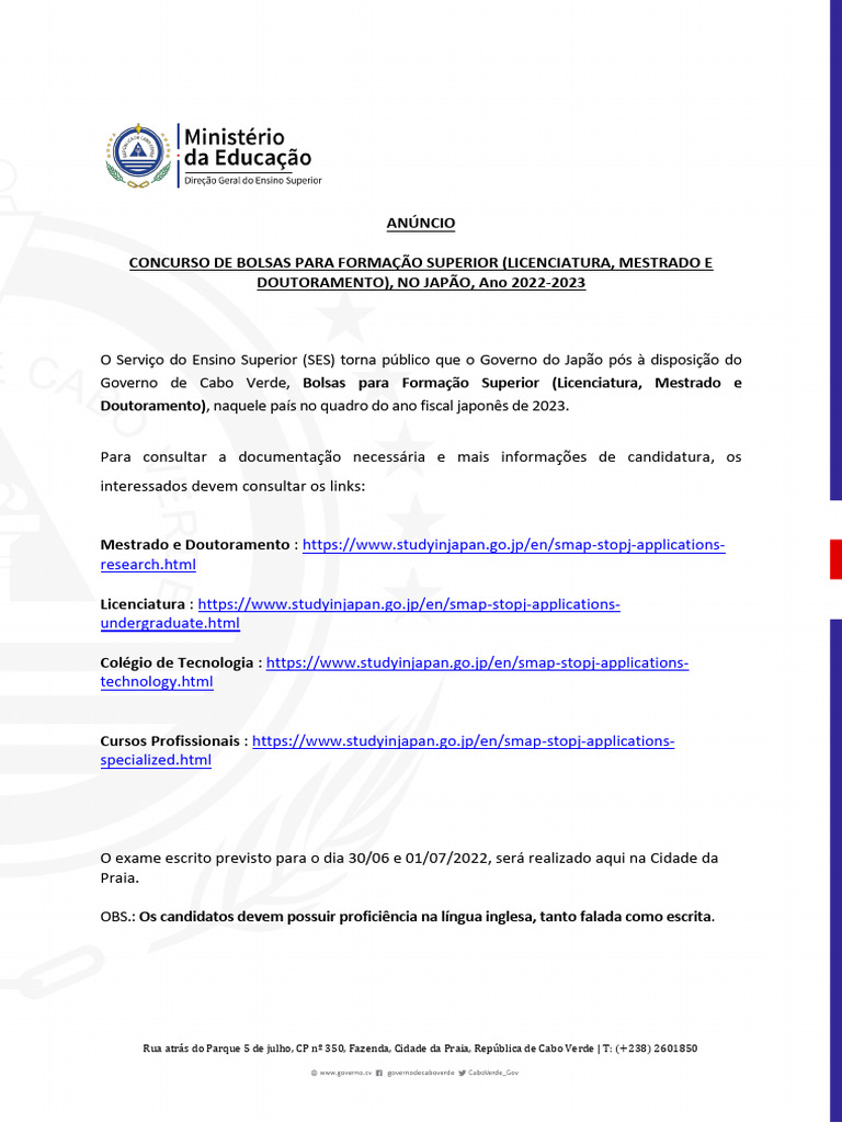 1780 Concurso de Bolsas para Formacao Superior Licenciatura Mestrado e ...